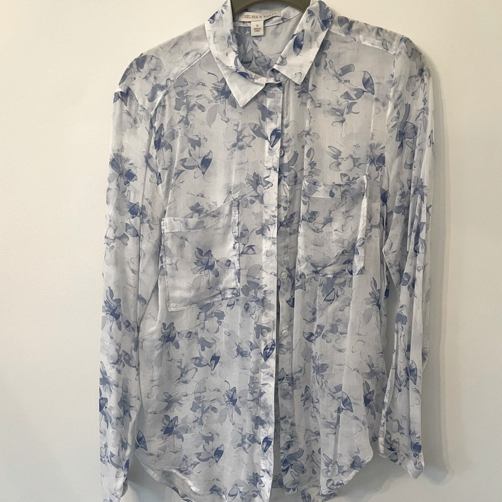 Long sleeve voile cotton blouse